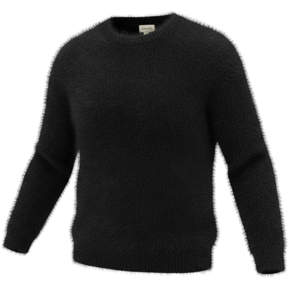 Open Edit Womens Fuzzy Eyelash Knit Crewneck Sweater Small Black Cozy Casual